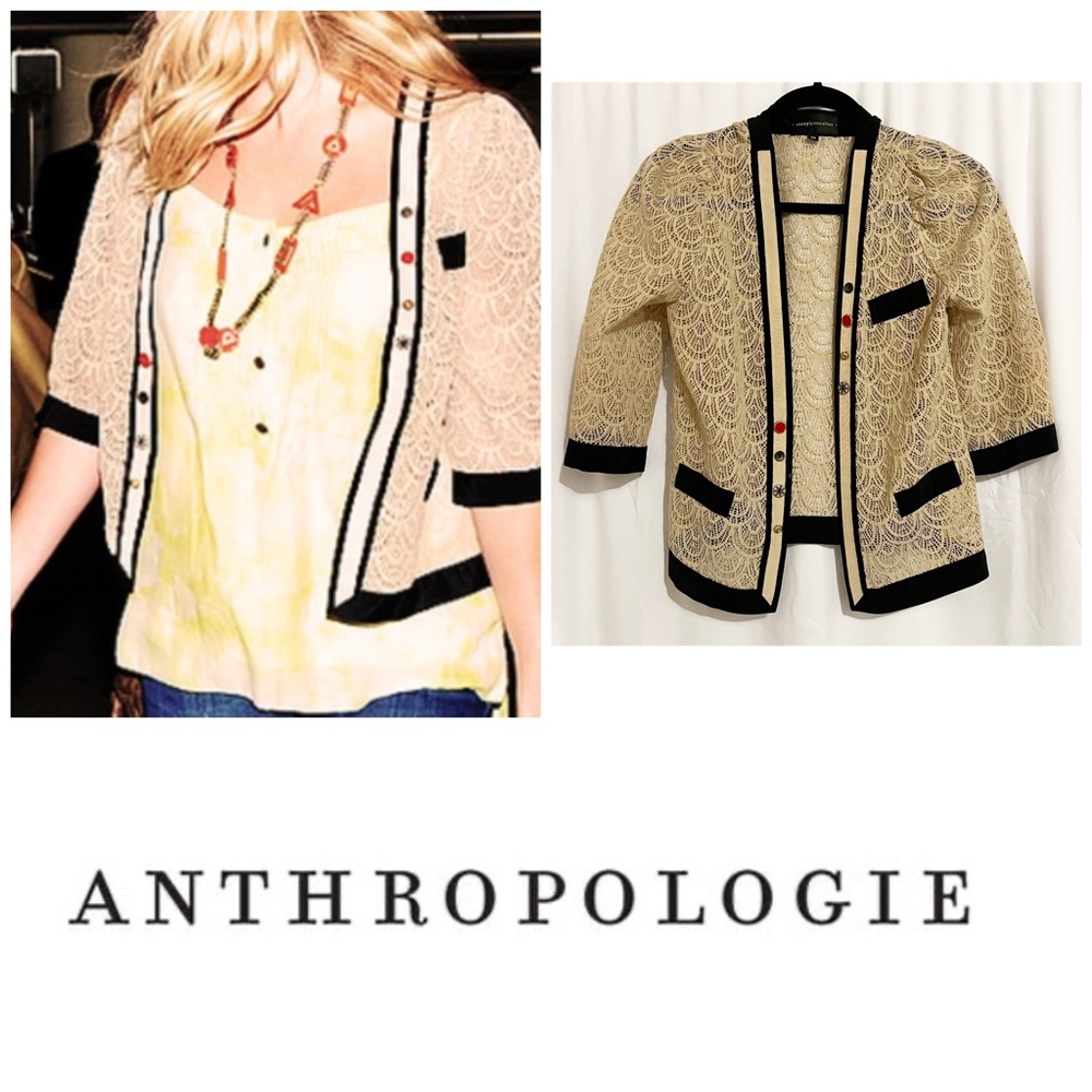 Anthropologie Corey Lynn Calter Detailed Lace Cardigan Tan Boho